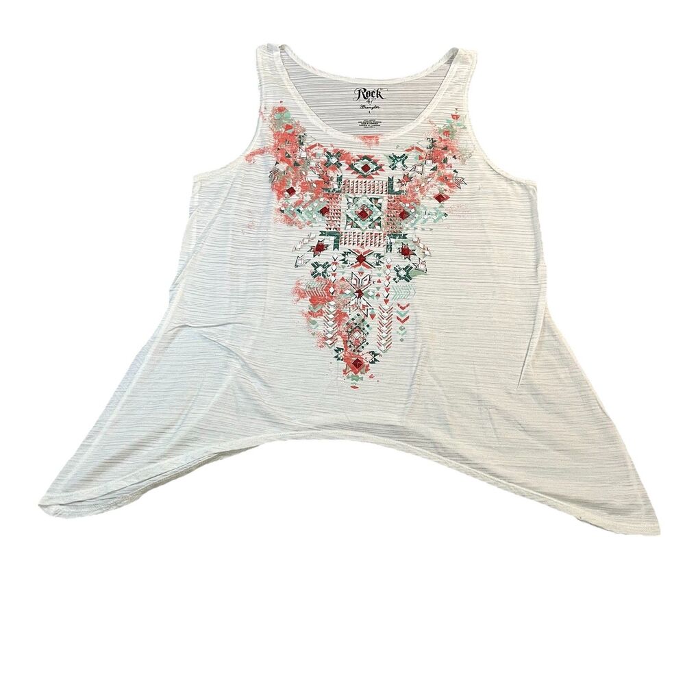 Rock 47 Wrangler White Embellished Western Tank Top Semi Sheer Boho Womens Sz L